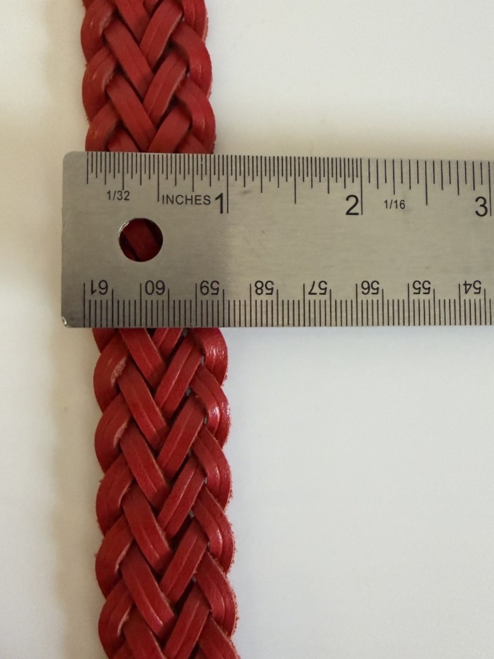 Classic Red Woven Leather Belt Covered Buckle Medium Large 1" Vintage Style - Picture 6 of 8
